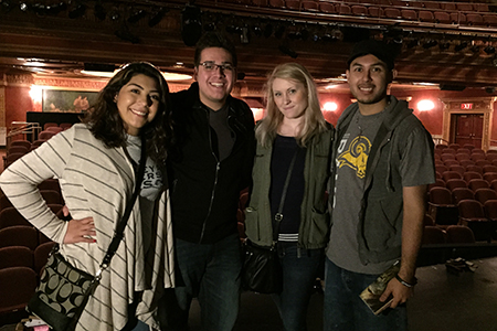 Theatre Wesleyan students Clarissa Murillo, Tyler Guse, Kaila Saffle and Jacob Rivera-Sanchez at the American Airlines Theatre in New York City. Photo courtesy of Jacob Rivera-Sanchez.